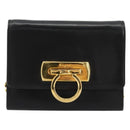 Salvatore Ferragamo Gancini Chain Shoulder Bag Leather Black Gold Auth 179103-13