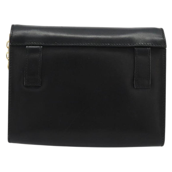 Salvatore Ferragamo Gancini Chain Shoulder Bag Leather Black Gold Auth 179103