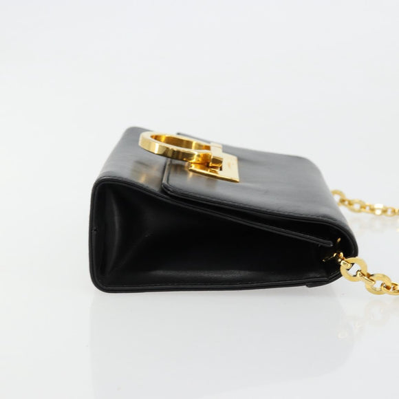 Salvatore Ferragamo Gancini Chain Shoulder Bag Leather Black Gold Auth 179103