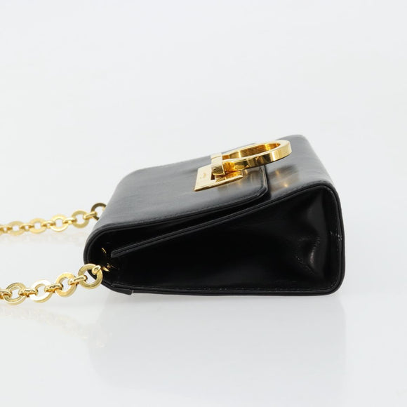 Salvatore Ferragamo Gancini Chain Shoulder Bag Leather Black Gold Auth 179103
