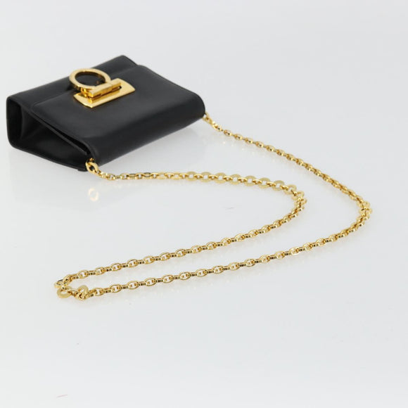 Salvatore Ferragamo Gancini Chain Shoulder Bag Leather Black Gold Auth 179103
