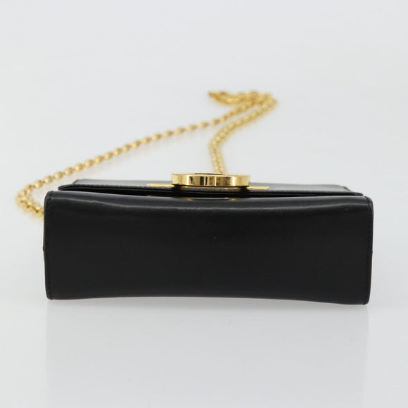 Salvatore Ferragamo Gancini Chain Shoulder Bag Leather Black Gold Auth 179103