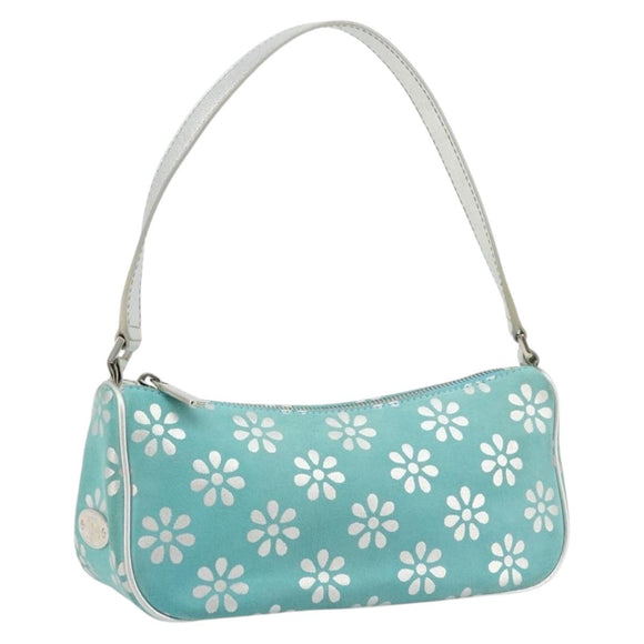 CELINE Shoulder Bag Suede Silver Turquoise Blue Auth 179104A