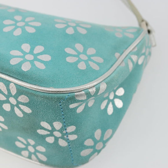 CELINE Shoulder Bag Suede Silver Turquoise Blue Auth 179104A