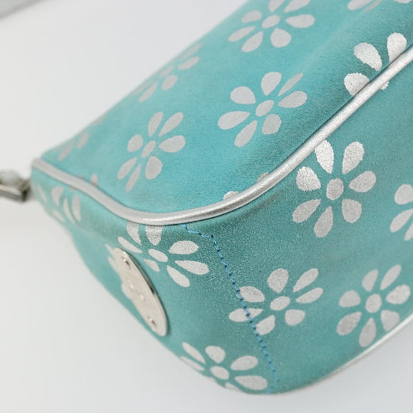 CELINE Shoulder Bag Suede Silver Turquoise Blue Auth 179104A