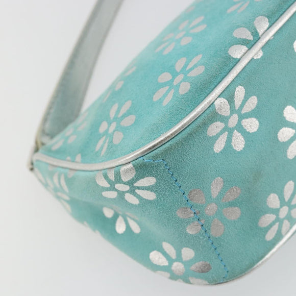 CELINE Shoulder Bag Suede Silver Turquoise Blue Auth 179104A