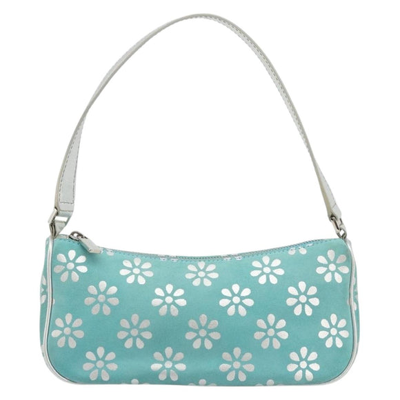 CELINE Shoulder Bag Suede Silver Turquoise Blue Auth 179104A