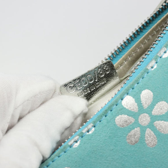 CELINE Shoulder Bag Suede Silver Turquoise Blue Auth 179104A