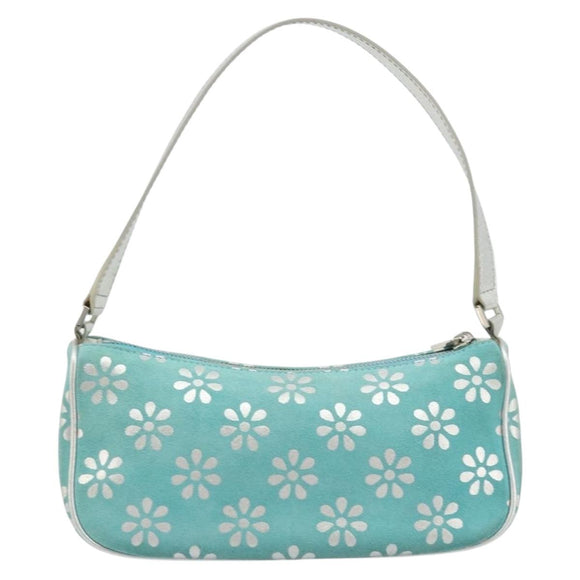 CELINE Shoulder Bag Suede Silver Turquoise Blue Auth 179104A