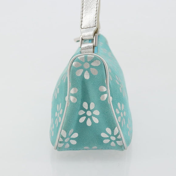 CELINE Shoulder Bag Suede Silver Turquoise Blue Auth 179104A