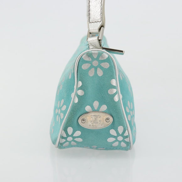 CELINE Shoulder Bag Suede Silver Turquoise Blue Auth 179104A