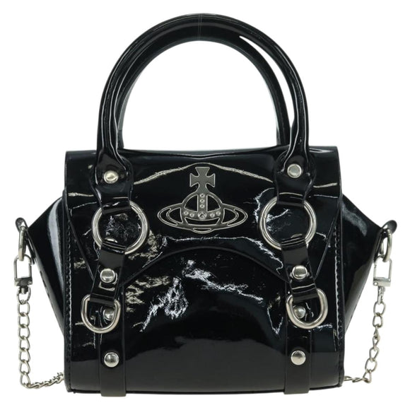 Vivienne Westwood Chain Betty Bag Patent leather 2way Black Silver Auth 179105V