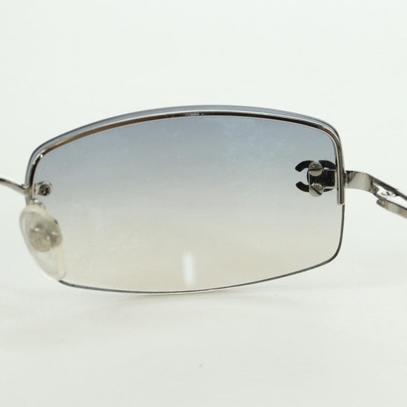 CHANEL COCO Mark Sunglasses metal Silver tone CC Auth 179115V