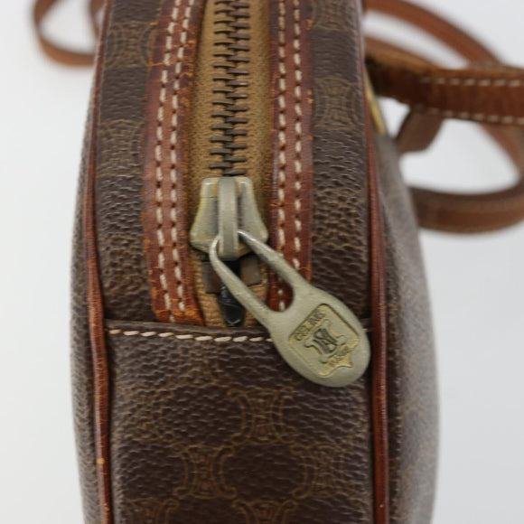 CELINE Macadam Canvas Shoulder Bag PVC Leather Brown Gold Auth 179135