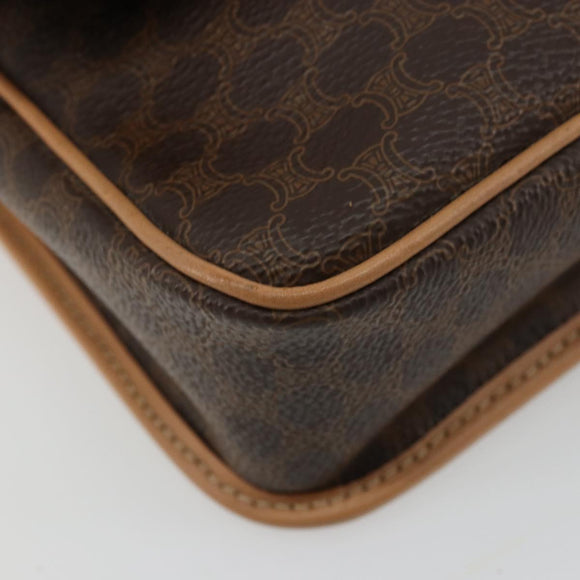 CELINE Macadam Canvas Cirkel Schoudertas PVC Leer Bruin Goud Auth 179136A