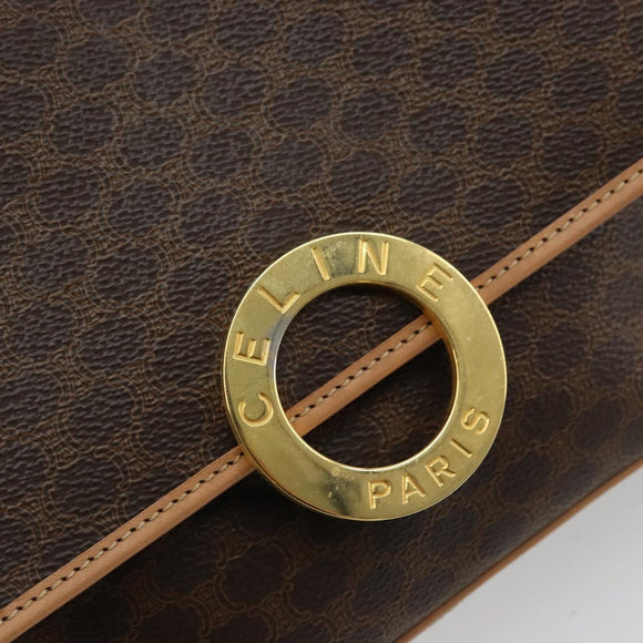 CELINE Macadam Canvas Cirkel Schoudertas PVC Leer Bruin Goud Auth 179136A
