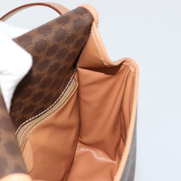 CELINE Macadam Canvas Cirkel Schoudertas PVC Leer Bruin Goud Auth 179136A