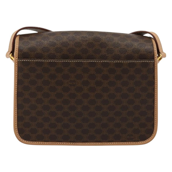 CELINE Macadam Canvas Cirkel Schoudertas PVC Leer Bruin Goud Auth 179136A