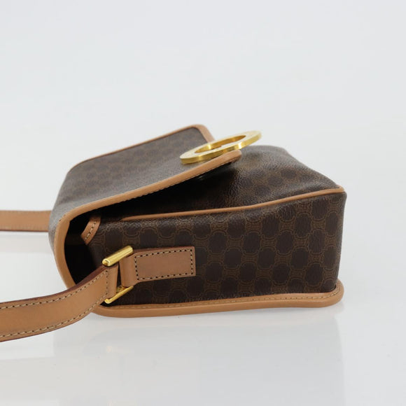 CELINE Macadam Canvas Cirkel Schoudertas PVC Leer Bruin Goud Auth 179136A