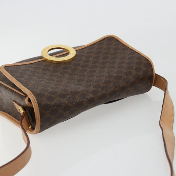 CELINE Macadam Canvas Cirkel Schoudertas PVC Leer Bruin Goud Auth 179136A