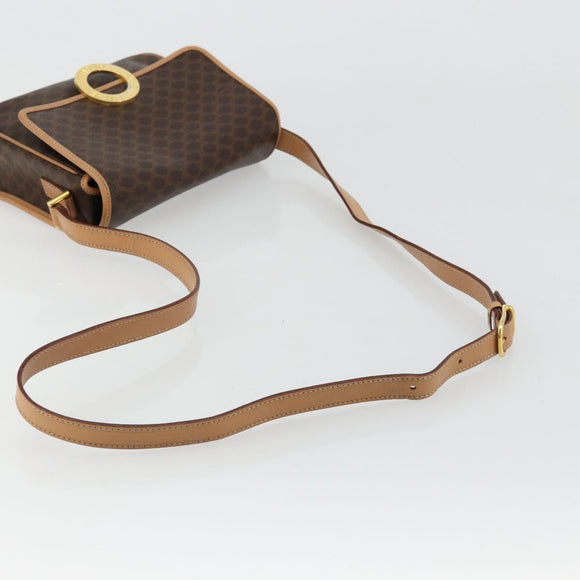 CELINE Macadam Canvas Cirkel Schoudertas PVC Leer Bruin Goud Auth 179136A