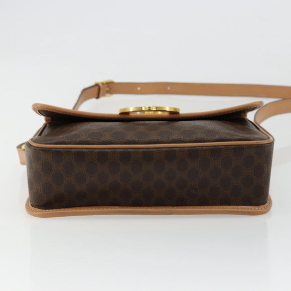 CELINE Macadam Canvas Cirkel Schoudertas PVC Leer Bruin Goud Auth 179136A
