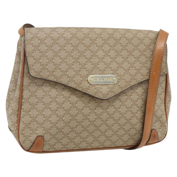 CELINE Macadam Canvas Shoulder Bag PVC Beige Gold Auth 179137