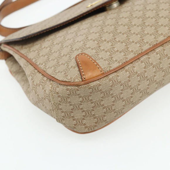 CELINE Macadam Canvas Shoulder Bag PVC Beige Gold Auth 179137