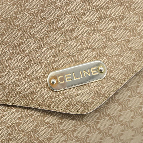 CELINE Macadam Canvas Shoulder Bag PVC Beige Gold Auth 179137