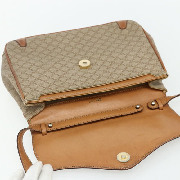 CELINE Macadam Canvas Shoulder Bag PVC Beige Gold Auth 179137