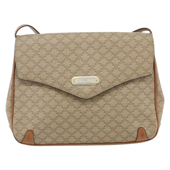 CELINE Macadam Canvas Shoulder Bag PVC Beige Gold Auth 179137