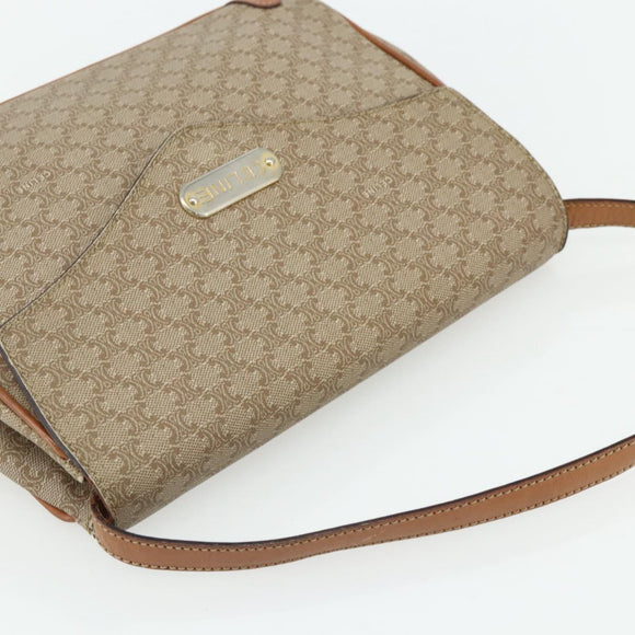 CELINE Macadam Canvas Shoulder Bag PVC Beige Gold Auth 179137