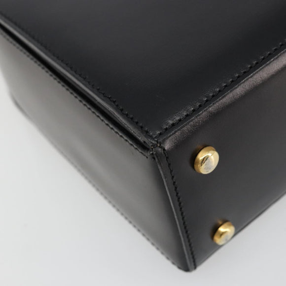 CELINE Horse Carriage Hand Bag Leather Black Gold Auth 179139