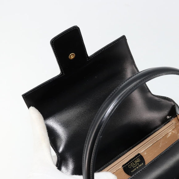 CELINE Horse Carriage Hand Bag Leather Black Gold Auth 179139