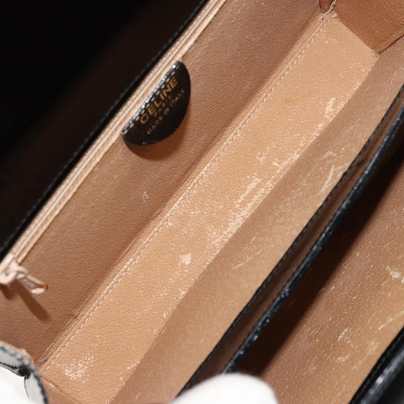 CELINE Horse Carriage Hand Bag Leather Black Gold Auth 179139