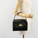 CELINE Horse Carriage Hand Bag Leather Black Gold Auth 179139-24