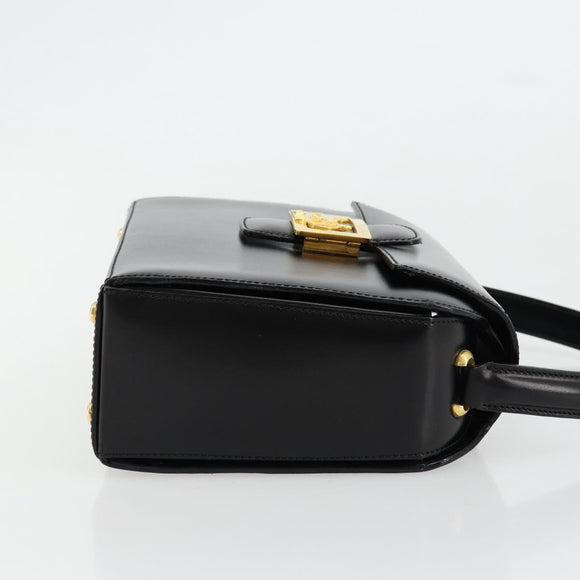CELINE Horse Carriage Hand Bag Leather Black Gold Auth 179139
