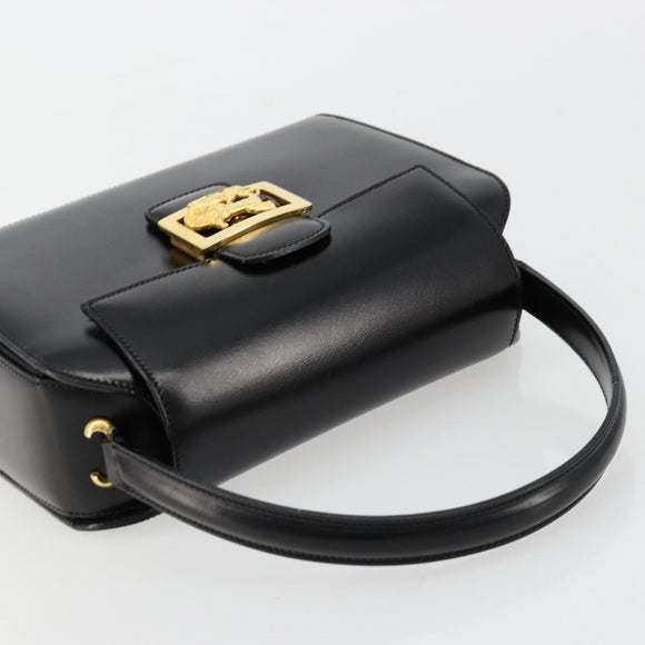 CELINE Horse Carriage Hand Bag Leather Black Gold Auth 179139