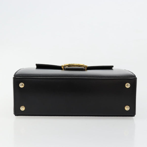 CELINE Horse Carriage Hand Bag Leather Black Gold Auth 179139