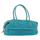 CELINE Hand Bag Leather Turquoise Blue Gold Auth 179140A-1