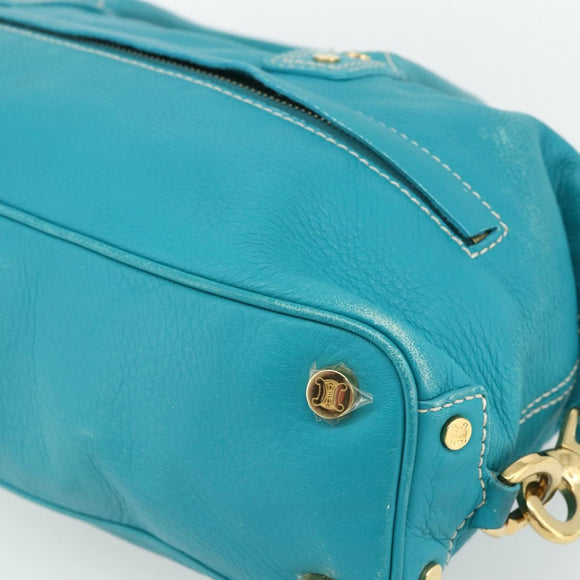 CELINE Hand Bag Leather Turquoise Blue Gold Auth 179140A
