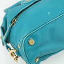 CELINE Hand Bag Leather Turquoise Blue Gold Auth 179140A-11