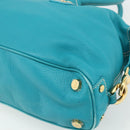 CELINE Hand Bag Leather Turquoise Blue Gold Auth 179140A-12