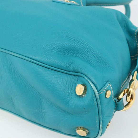 CELINE Hand Bag Leather Turquoise Blue Gold Auth 179140A