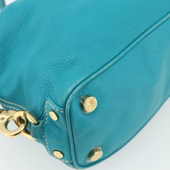 CELINE Hand Bag Leather Turquoise Blue Gold Auth 179140A