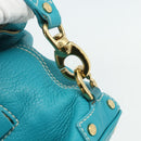CELINE Hand Bag Leather Turquoise Blue Gold Auth 179140A-14
