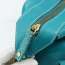 CELINE Hand Bag Leather Turquoise Blue Gold Auth 179140A-15