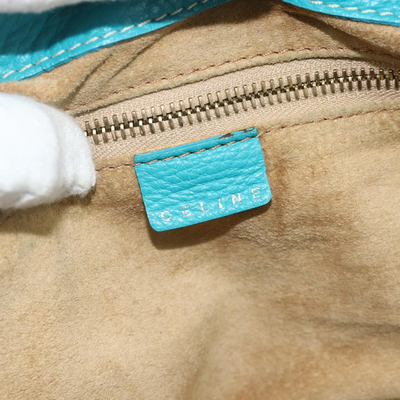 CELINE Hand Bag Leather Turquoise Blue Gold Auth 179140A