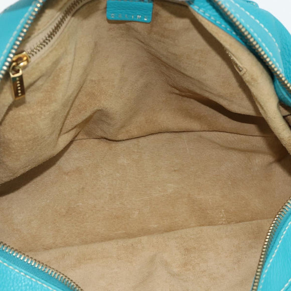 CELINE Hand Bag Leather Turquoise Blue Gold Auth 179140A