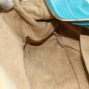CELINE Hand Bag Leather Turquoise Blue Gold Auth 179140A-18